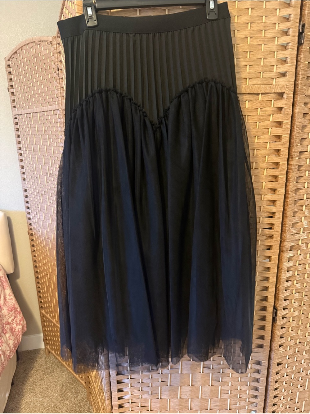 WD.NY Black Pleated Tulle Midi Skirt